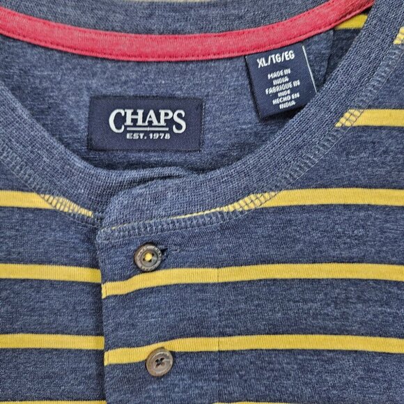 Chaps Long Sleeve Striped Club Jersey Henley Shirt 3 Buttons Blue/Yellow Mens XL - Picture 6 of 10